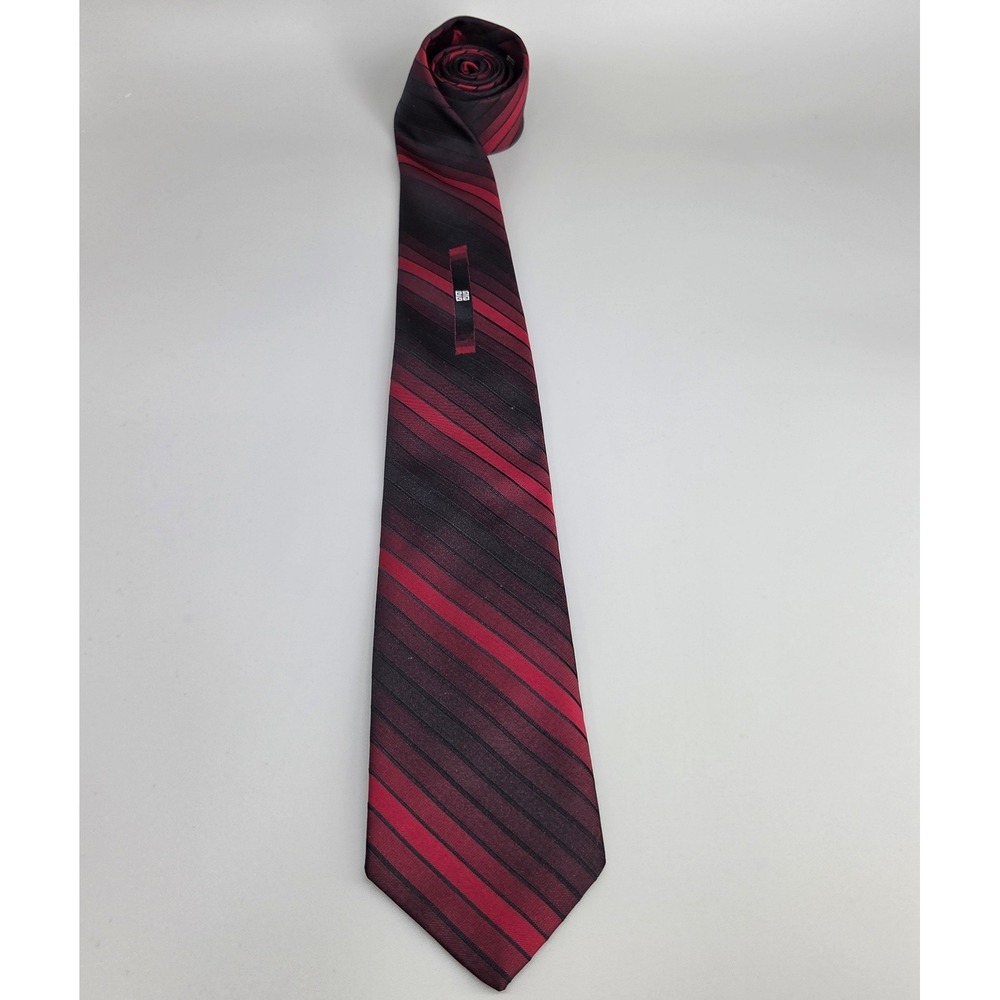Givenchy Necktie Mens 57L 3" Red Black Stripe 4G Logo‎ VTG Goth Dark Academia